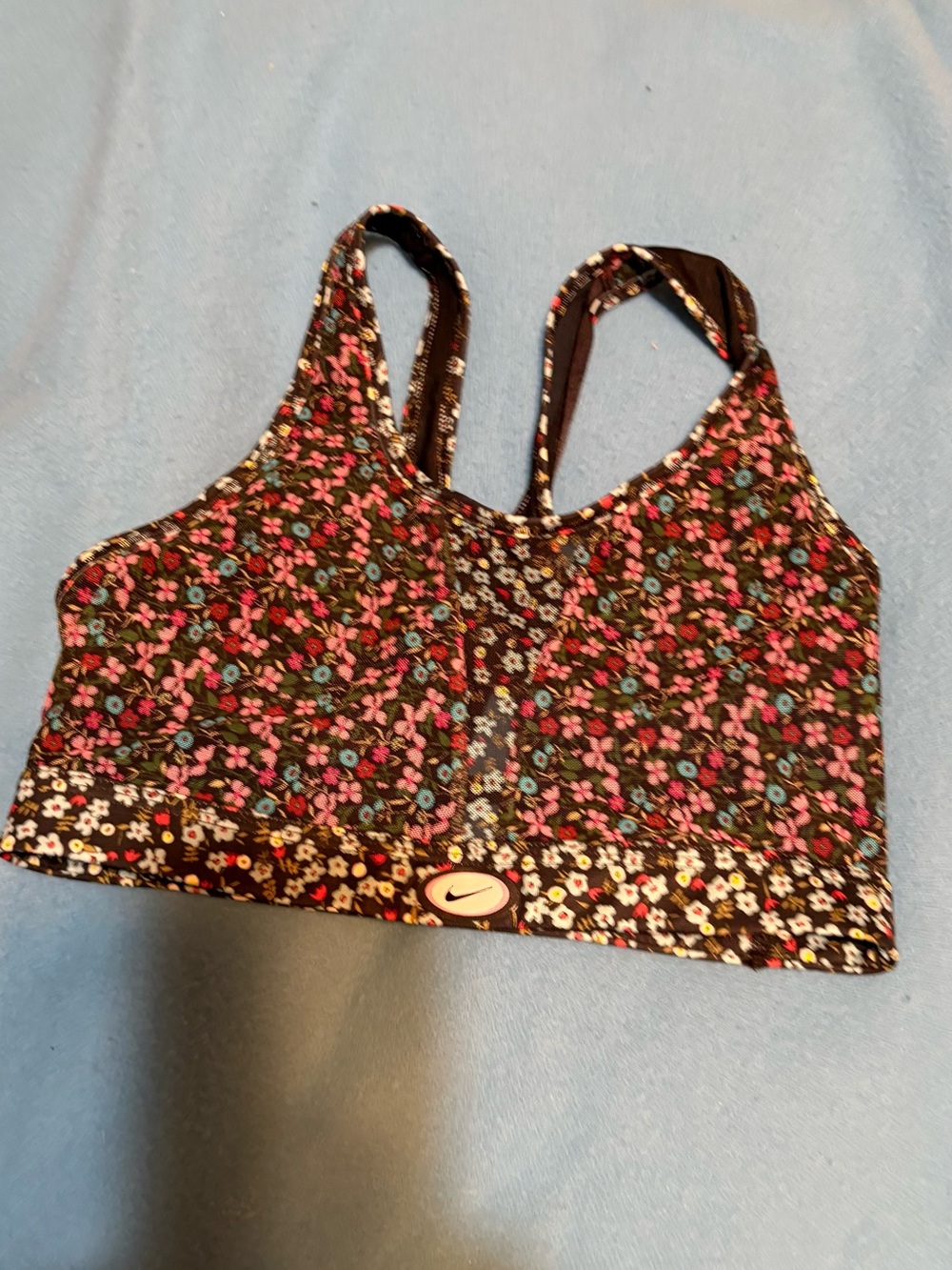 Nike Black Floral Sports Bra with Pink & Blue Flowers